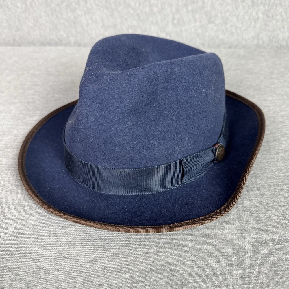 Goorin Bros Hat L Navy Blue Fedora 100% Wool Made In USA